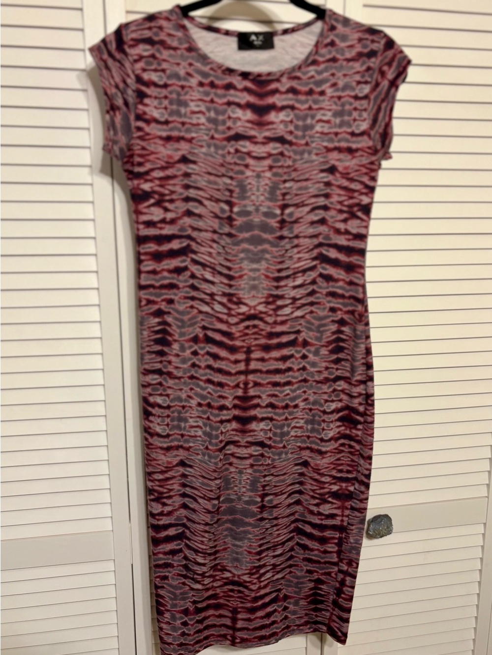 ASOS Maroon and Gray Abstract Cap-Sleeve Midi Dress